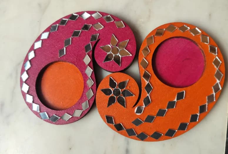 Handmade Pink & Orange Mirror-Work Tealight Holders