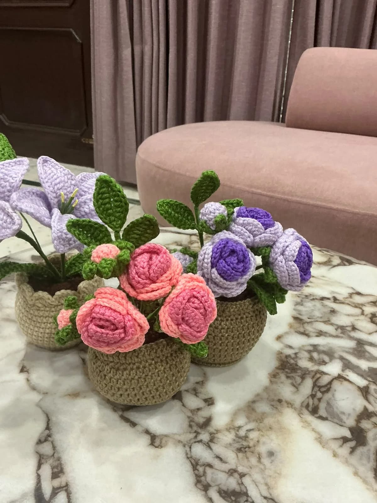 Handcrafted Crochet Rose Garden Pot