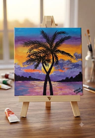 Miniature Tropical Sunset on Easel